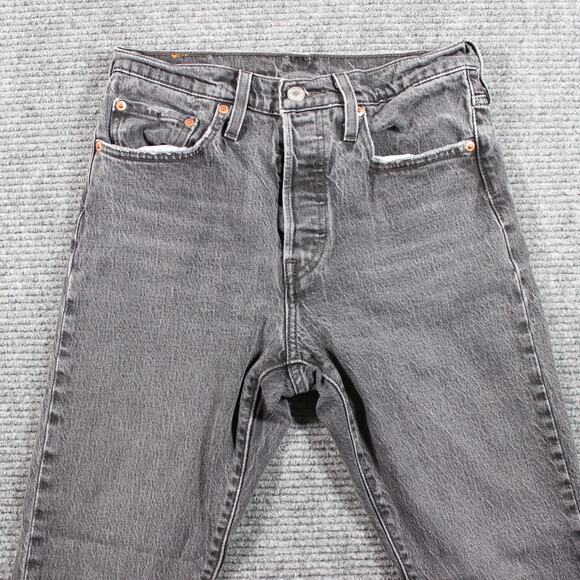 Levi’s 501 Skinny Womens 27x28 Black Faded Denim Button Fly Stretch - Picture 3 of 12